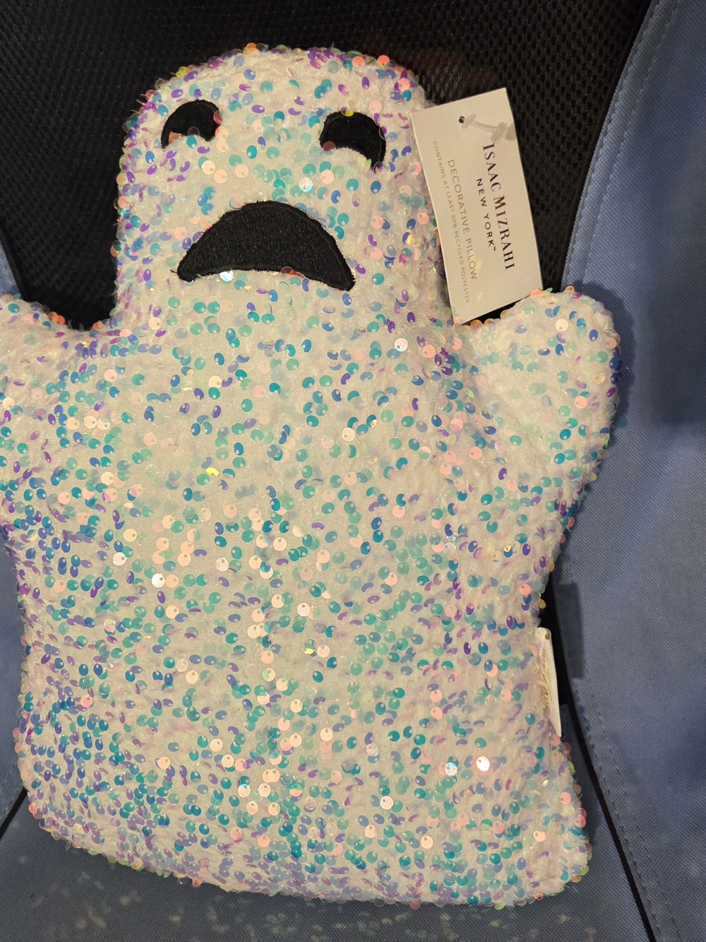 Isaac Mizrahi White Sequin Ghost Plush Pillow